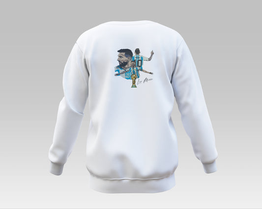 "Messi Poster Sweatshirt featuring a bold design of soccer legend Messi, perfect for football fans."