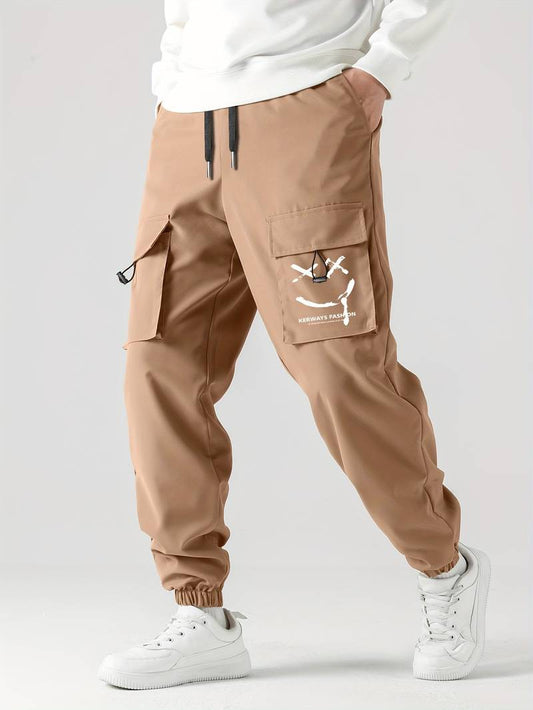 "Smile Print Cargo Pants featuring a unique smile-pattern design, high-quality fabric, and durable construction for a stylish and functional look."