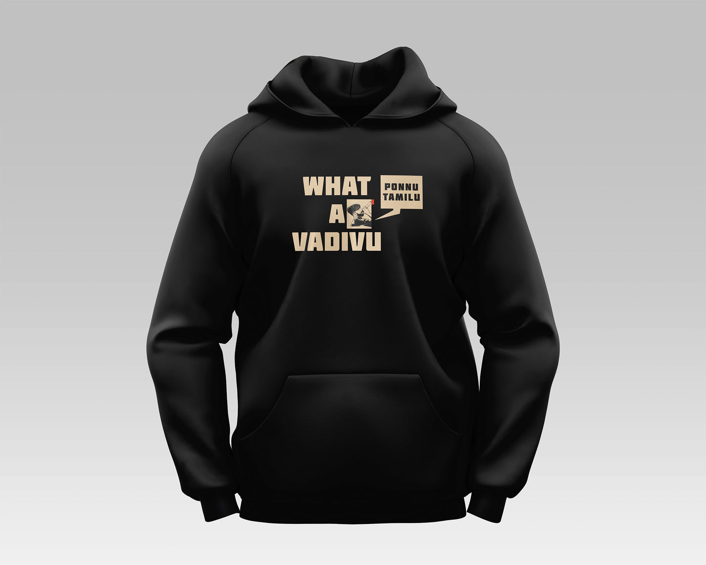 "WHAT A VADIVU HOODIE featuring a vibrant and unique design, showcasing bold colors and a stylish, comfortable fit for everyday wear."
