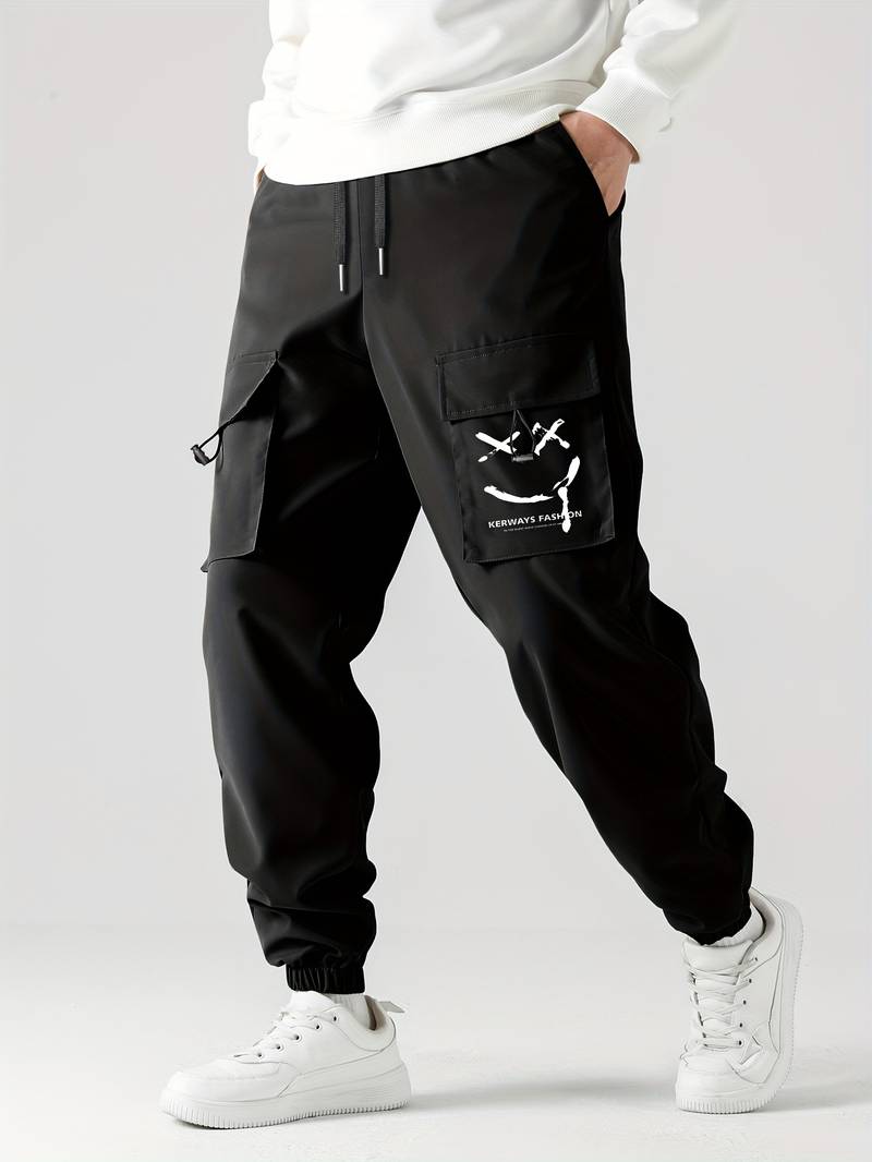 "Smile Print Cargo Pants featuring a unique smile-pattern design, high-quality fabric, and durable construction for a stylish and functional look."