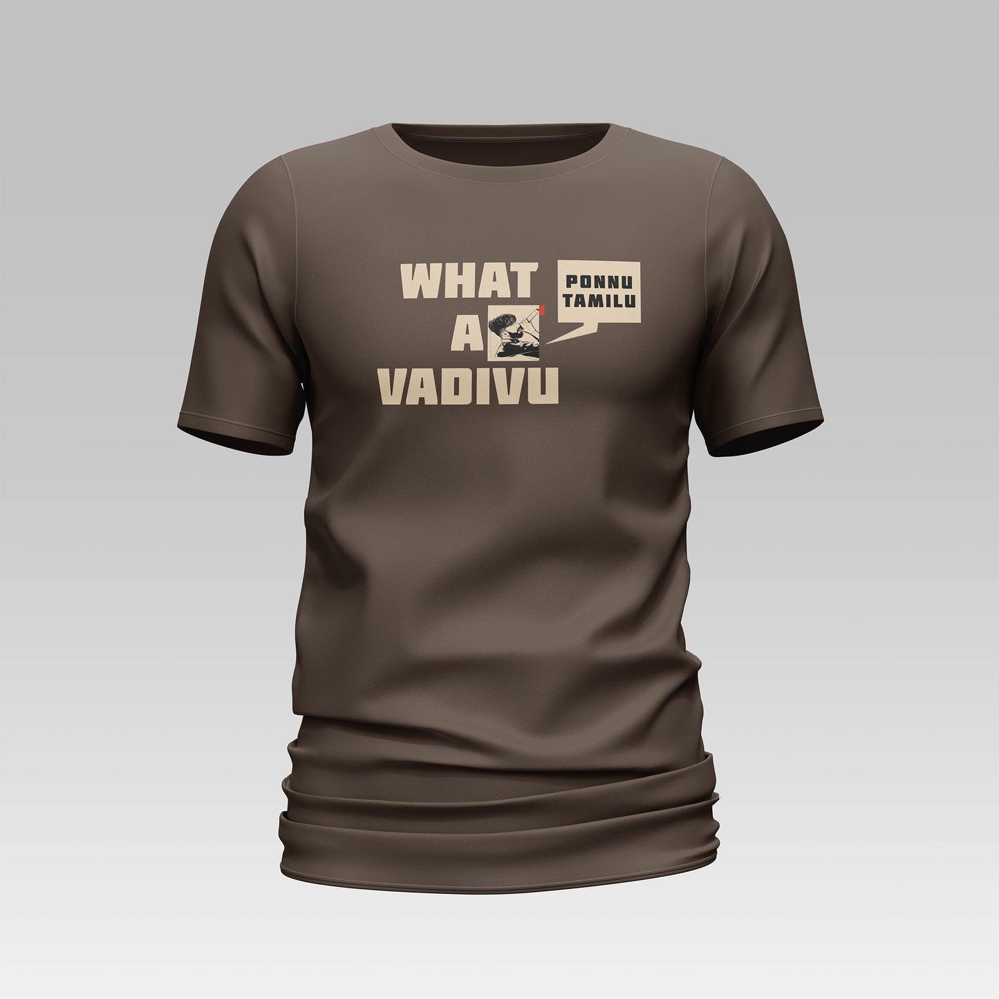 "Front view of the WHAT A VADIVU T-shirt featuring a unique and bold design. High-quality fabric in a comfortable fit, perfect for casual wear and making a fashion statement."