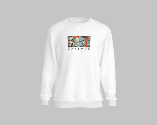 "Halloween X Friends sweatshirt featuring a fun and spooky design with Halloween elements and beloved characters from Friends."