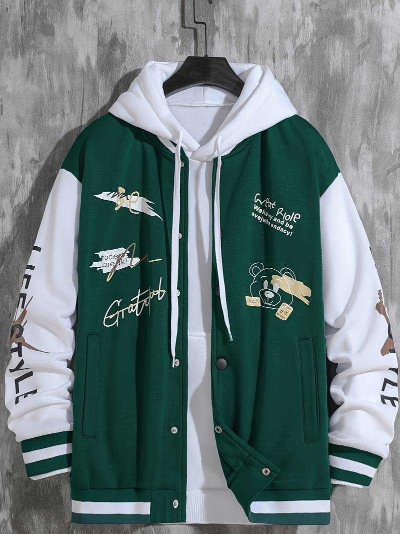 "Grateful Bear Varsity Jacket featuring premium quality materials, classic design, and reinforced stitching for durability."