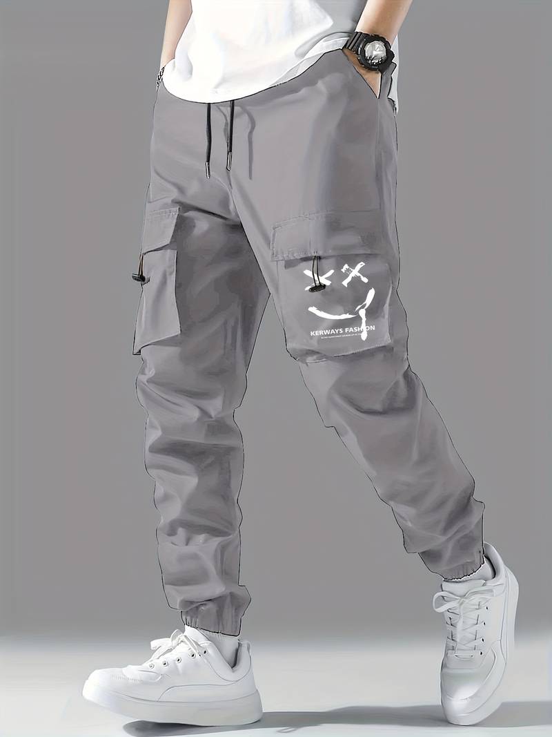 "Smile Print Cargo Pants featuring a unique smile-pattern design, high-quality fabric, and durable construction for a stylish and functional look."