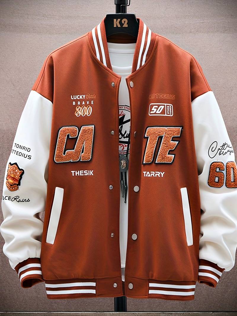 CATE Varsity Jacket with bold graphics, premium durable material