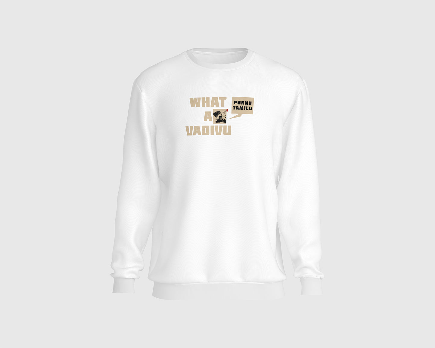 "WHAT A VADIVU SWEATSHIRT featuring a bold and unique design, crafted from high-quality materials for ultimate comfort and style. Perfect for casual wear and making a fashion statement."