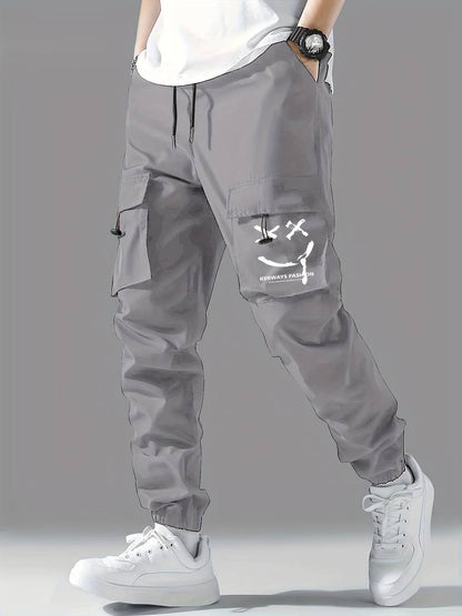 "Smile Print Cargo Pants featuring a unique smile-pattern design, high-quality fabric, and durable construction for a stylish and functional look."